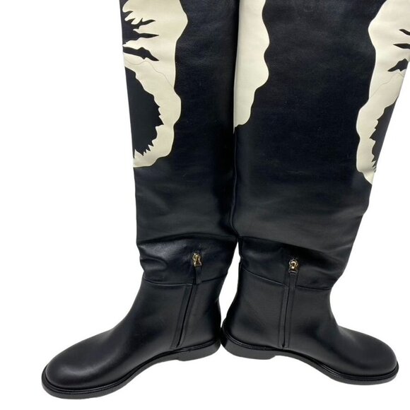 NWOT Valentino Garavani Flower Knee High Boot  Black Leather Sz 38.5/ 8.5 No Box - Picture 13 of 16